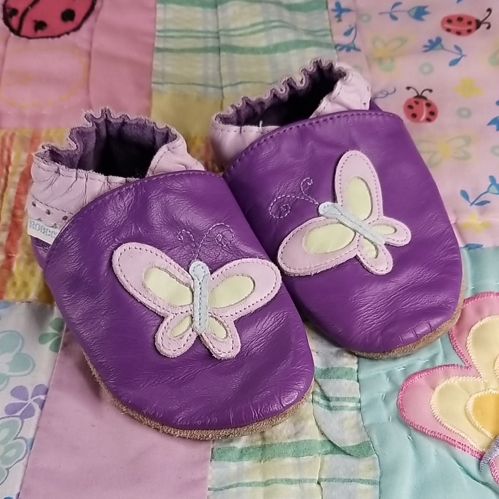 Robeez Purple Leather Butterfly Soft-sole Pediatrician  recommended Baby Shoes 6